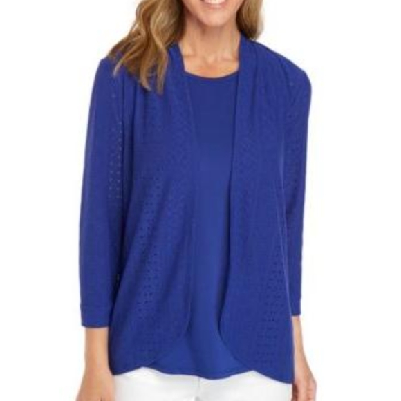 Kim Rogers Delta Blue 2fer Top Large - Picture 1 of 1